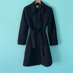 Old Navy Vintage Wool Black Midi Belted Coat M Textured Holiday Thermal Trench